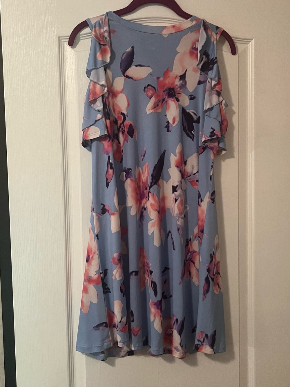Bellamie Light Blue Floral Cold-Shoulder Midi Dress